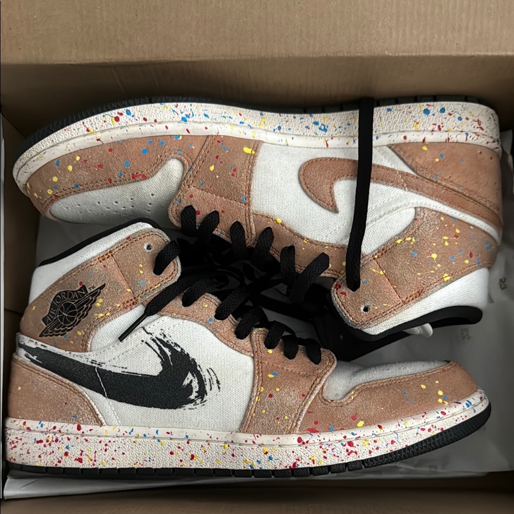 Jordan Sneakers in Tan and White with Multicolor Accents